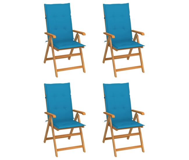 Vidaxl cadeiras de jardim c/ almofadões azul 4 pcs teca maciça
