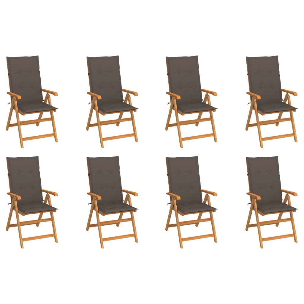Vidaxl cadeiras de jardim reclináveis c/ almofadões 8 pcs teca maciça