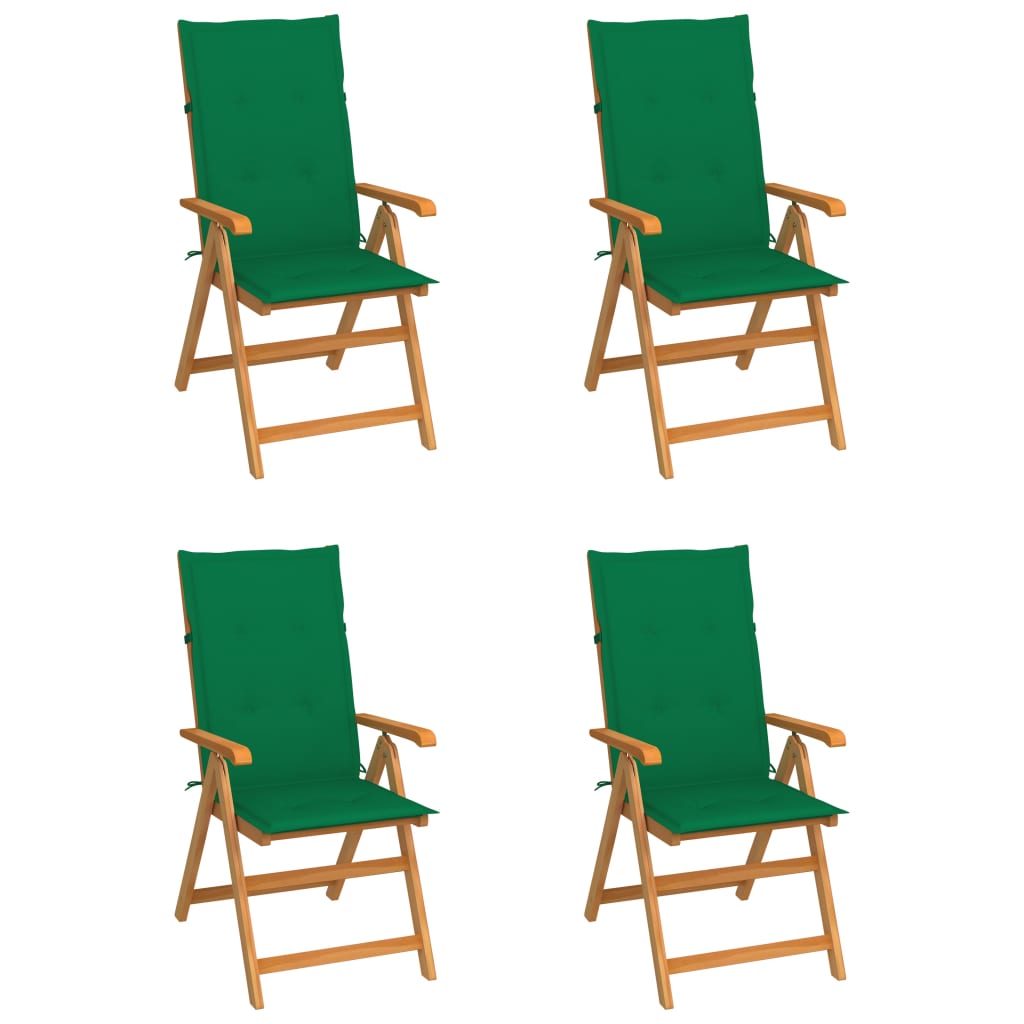 Vidaxl cadeiras de jardim c/ almofadões verdes 4 pcs teca maciça