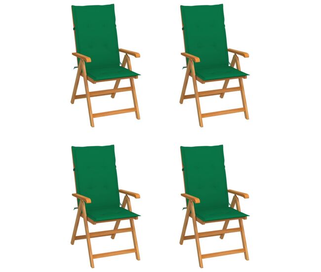 Vidaxl cadeiras de jardim c/ almofadões verdes 4 pcs teca maciça