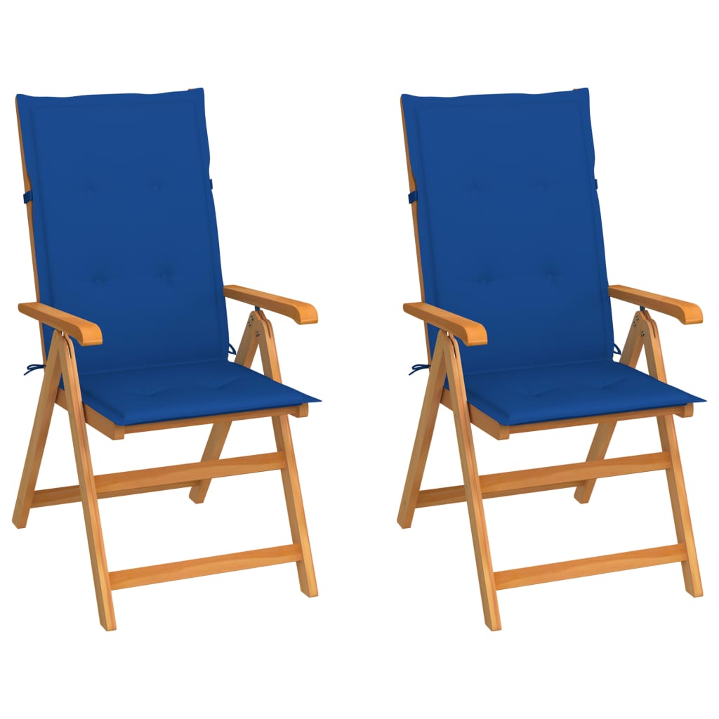 Vidaxl cadeiras de jardim c/ almofadões azul real 2 pcs teca maciça