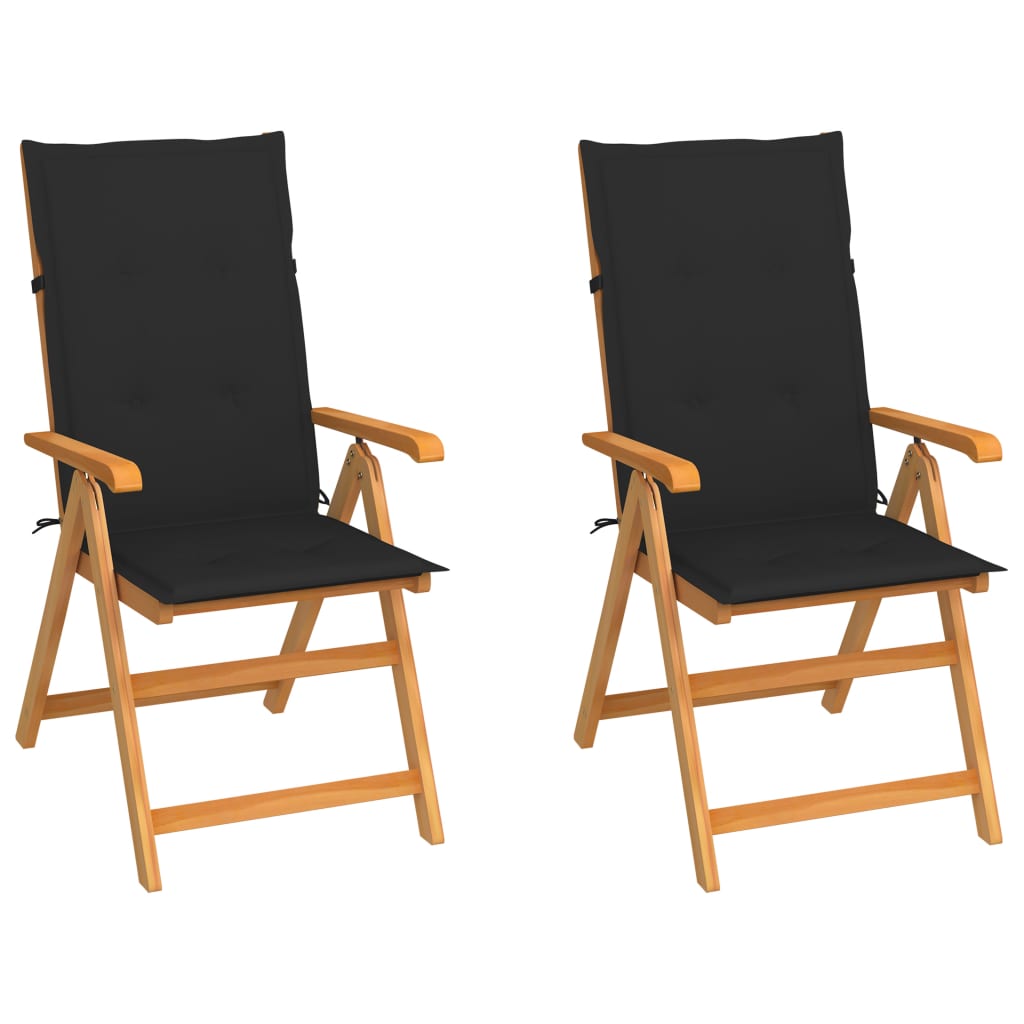 Vidaxl cadeiras de jardim c/ almofadões pretos 2 pcs teca maciça