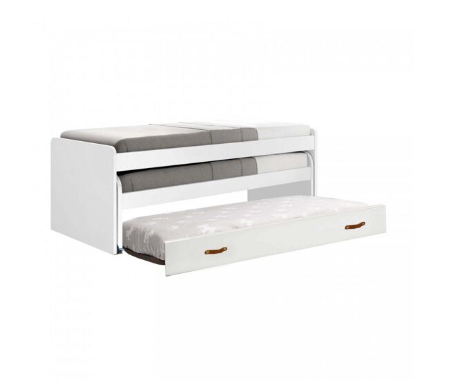 Cama tripla em aglomerado blanc + estrados e colchões 90x200cm