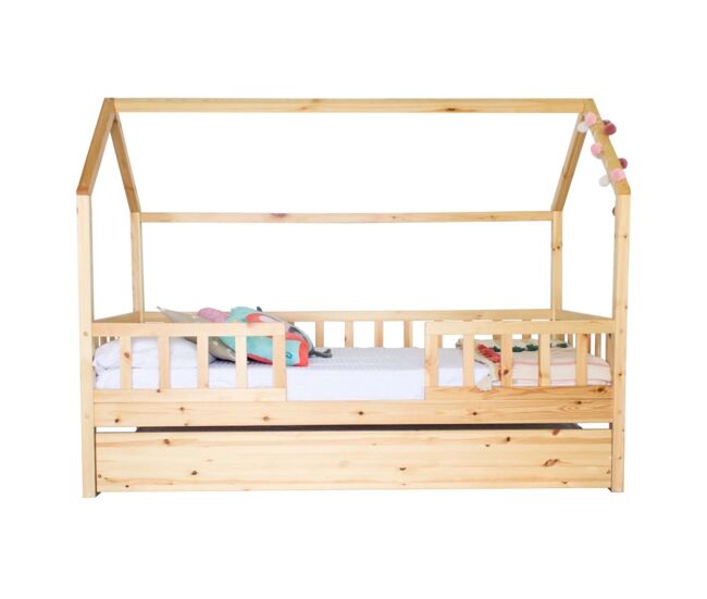Cama casinha com grade + madeira pinho 90x190cm