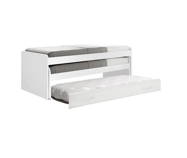 Cama tripla em aglomerado blanc com estrados 105x200cm