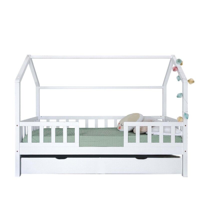 Cama casinha com grade + cama elevável de madeira blanche 90x190cm