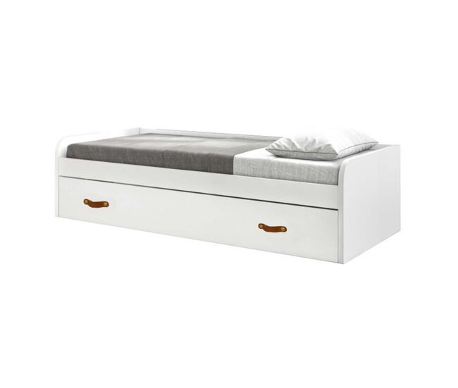 Cama + cama elevável em aglomerado blanc com estrado de 90/90 cm