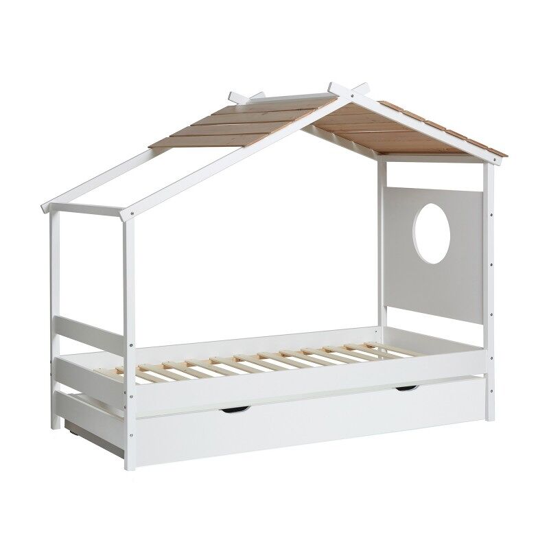Cama cabana + cama extraível em madeira blanche 90x190cm