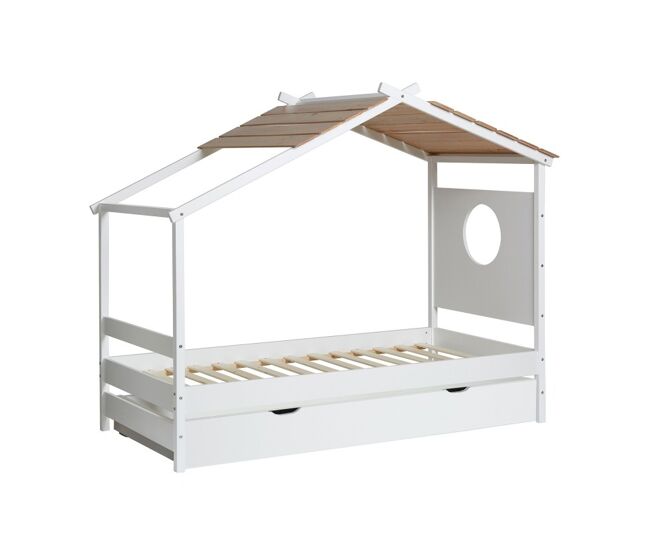 Cama cabana + cama extraível em madeira blanche 90x190cm