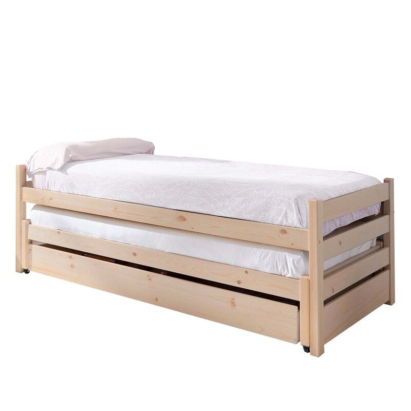 Cama nido tripla de madeira blanc lavado 90x200 cm