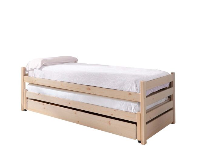 Cama nido tripla de madeira blanc lavado 90x200 cm