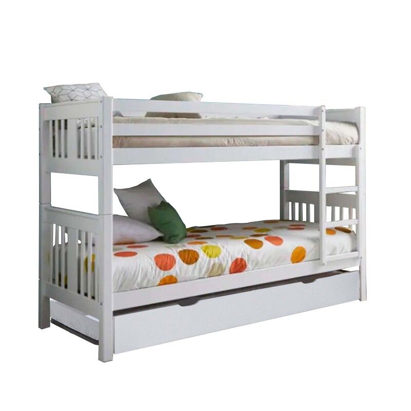 Beliche + cama extraível elevável em madeira branca 90x190cm