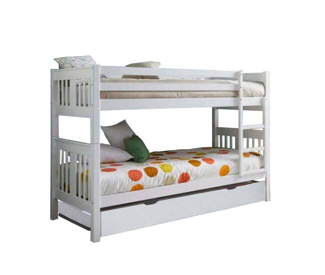 Beliche + cama extraível elevável em madeira branca 90x190cm