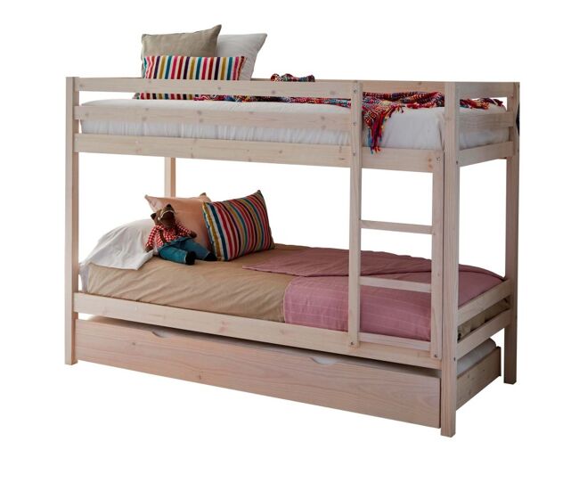 Beliche + cama extraível de madeira blanc lavado 90x190cm