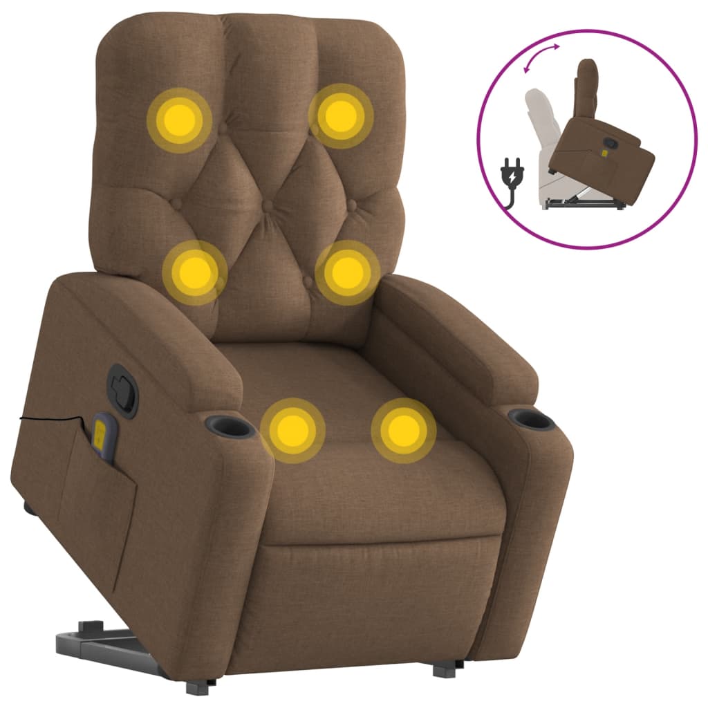 Vidaxl poltrona reclinável massagens tecido castanho
