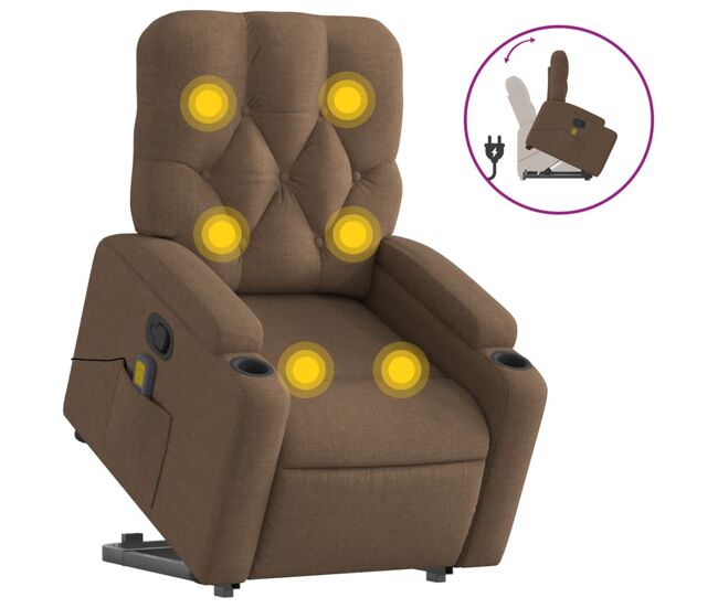 Vidaxl poltrona reclinável massagens tecido castanho