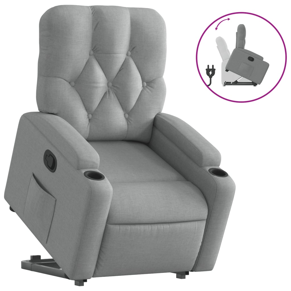 Vidaxl poltrona reclinável elevatória tecido cinzento-claro
