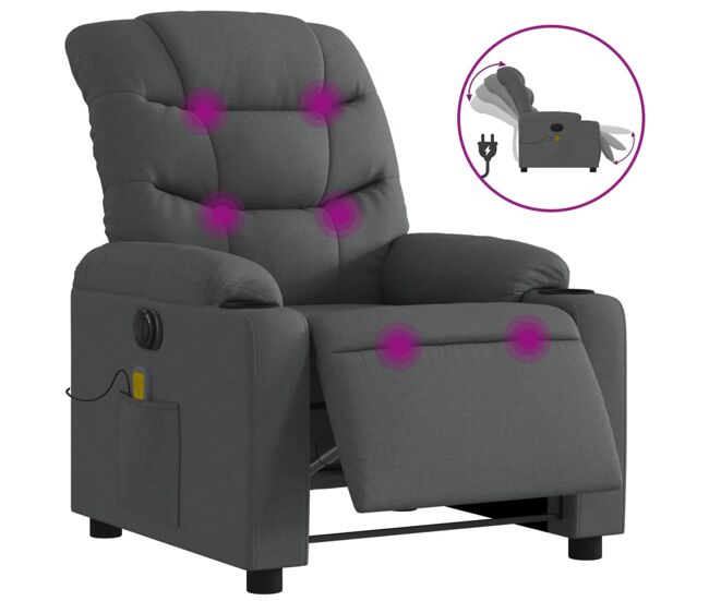 Vidaxl poltrona reclinável de massagens elétrica tecido cinza-escuro