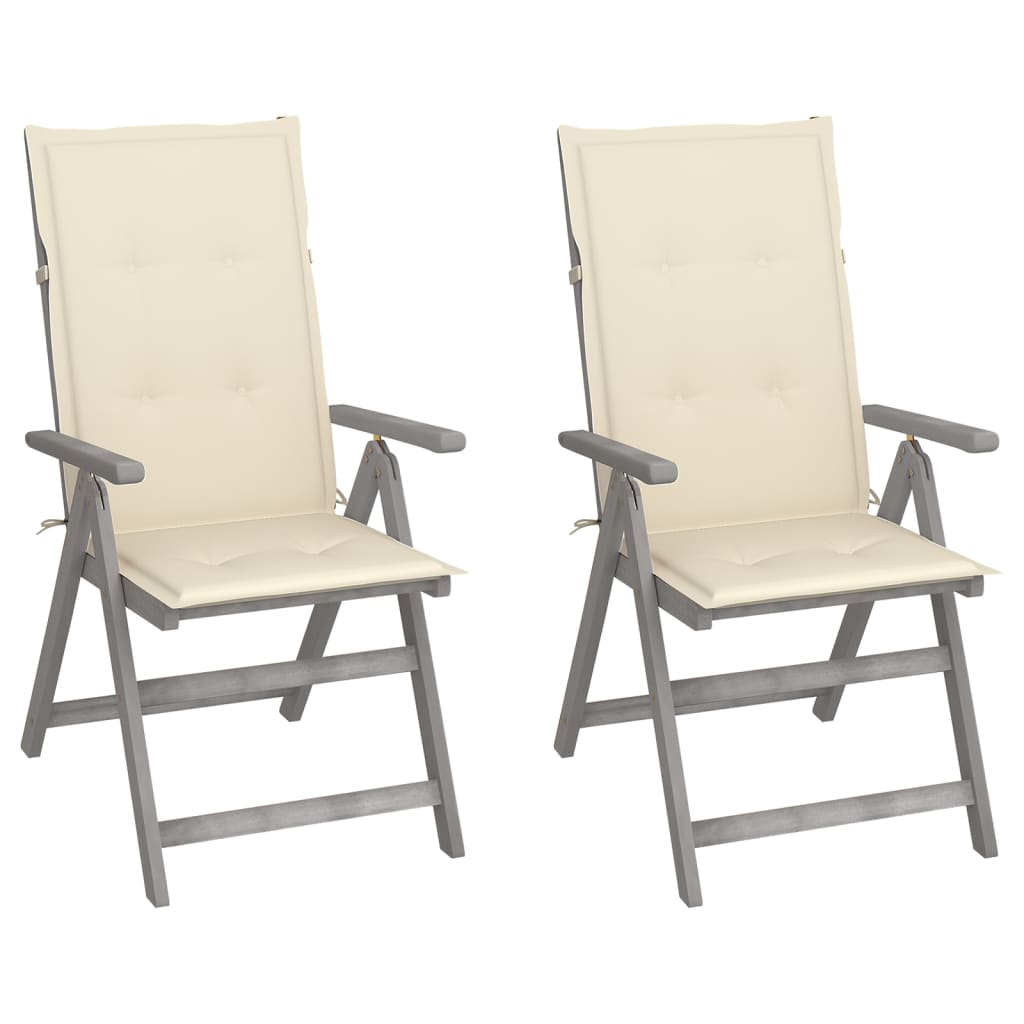 Vidaxl cadeiras jardim reclináveis c/ almofadões 2 pcs acácia maciça