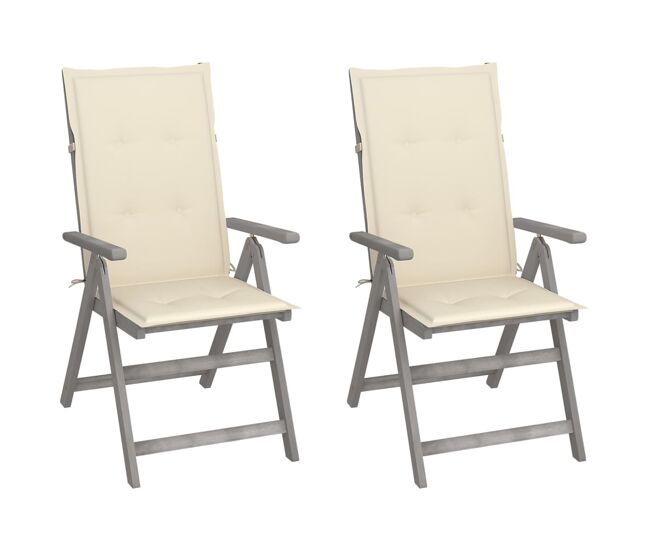 Vidaxl cadeiras jardim reclináveis c/ almofadões 2 pcs acácia maciça
