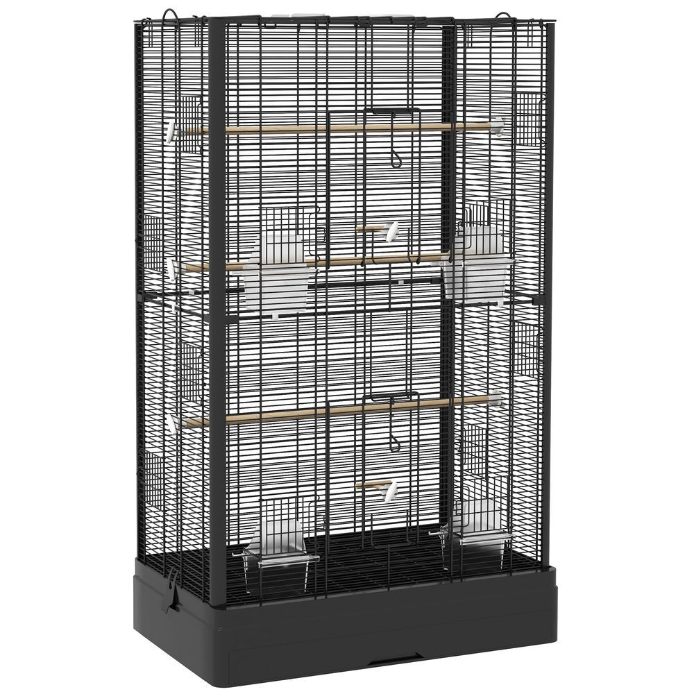 Pawhut gaiola para pássaros 61x36,5x98 cm gaiola para aves com portas poleiros bandeja removível caixas de comida e alças para canários periquitos