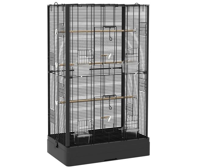 Pawhut gaiola para pássaros 61x36,5x98 cm gaiola para aves com portas poleiros bandeja removível caixas de comida e alças para canários periquitos