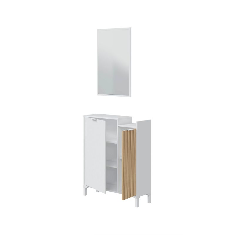 Meuble D'Entrée Avec Miroir Ethna Blanc Artik & Natur - Habitdesign - Rangement Pratique 77x91x24 Cm