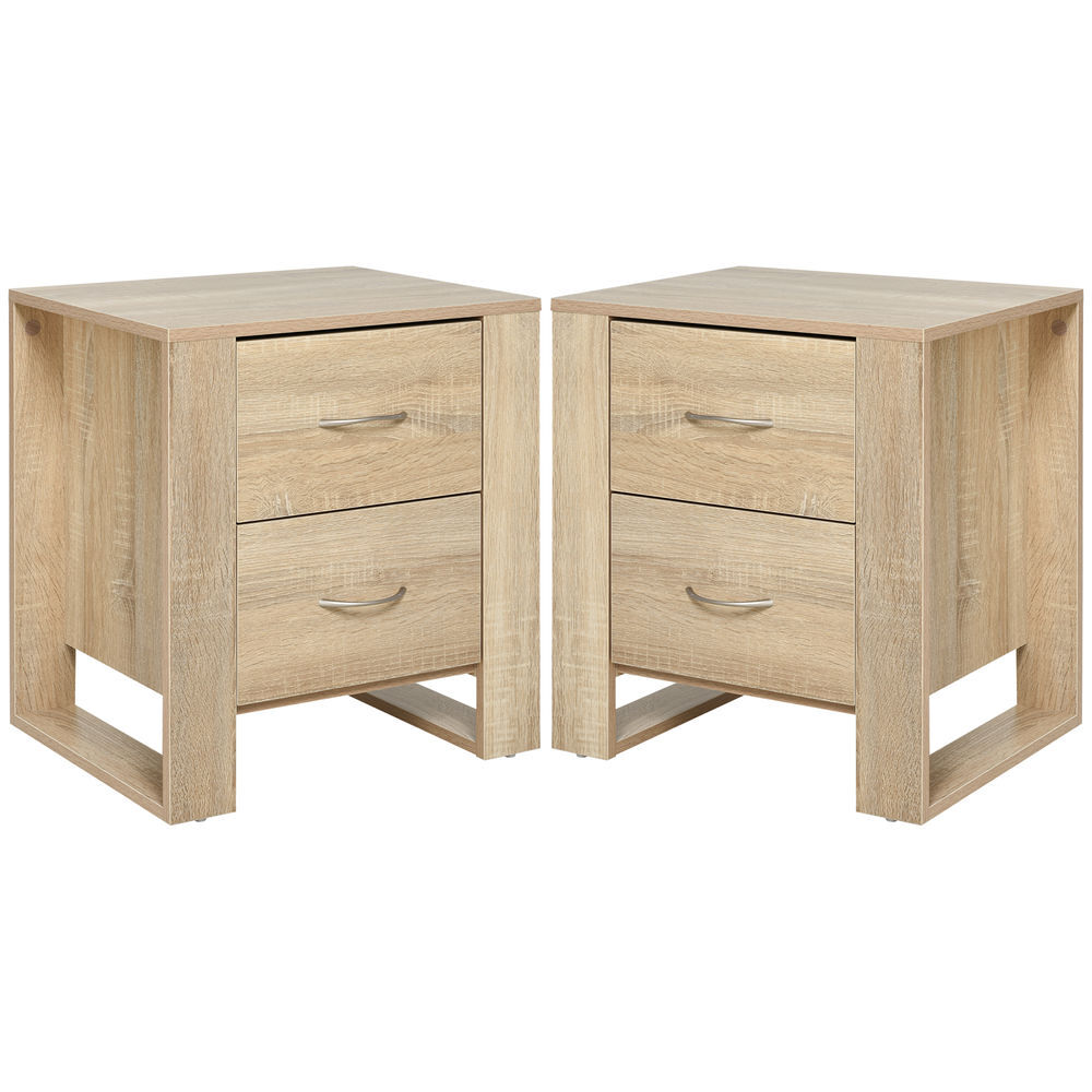 Homcom conjunto de 2 mesas de cabeceira com gavetas e estilo moderno mesas auxiliares para dormitório sala de estar 48x39x54 cm carvalho