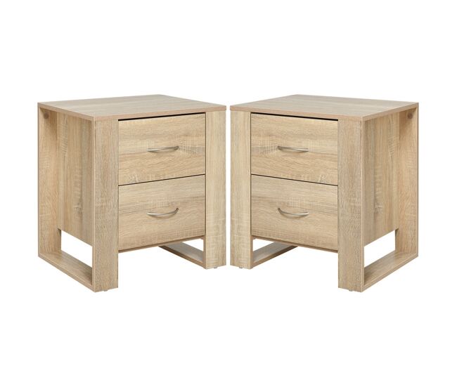 Homcom conjunto de 2 mesas de cabeceira com gavetas e estilo moderno mesas auxiliares para dormitório sala de estar 48x39x54 cm carvalho