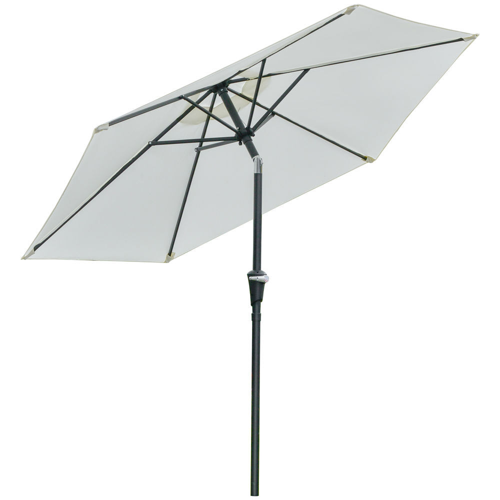 Outsunny chapéu de sol de jardim ø230x216 cm chapéu de sol de terraço com teto ajustável abertura manual impermeável para pátio piscina praia creme