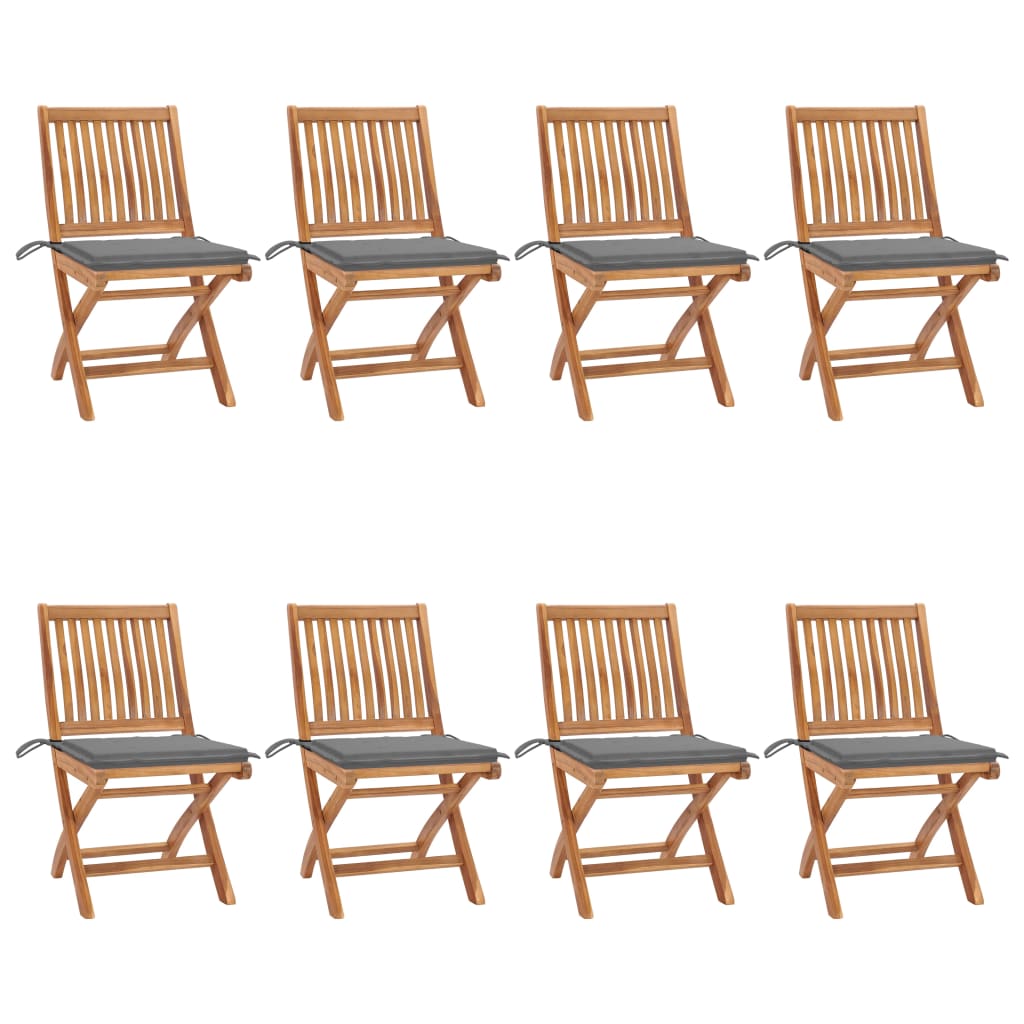 Vidaxl cadeiras de jardim dobráveis c/ almofadões 8 pcs teca maciça