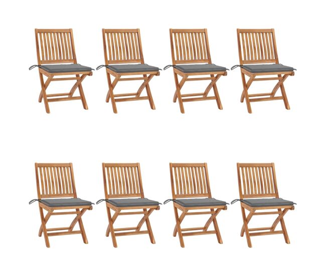 Vidaxl cadeiras de jardim dobráveis c/ almofadões 8 pcs teca maciça
