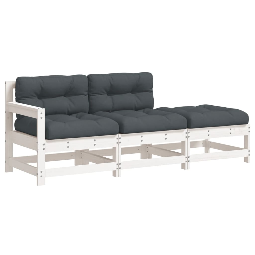 Vidaxl 3pcs conjunto lounge jardim c/ almofadões madeira maciça branco