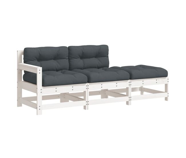 Vidaxl 3pcs conjunto lounge jardim c/ almofadões madeira maciça branco
