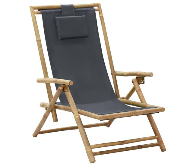 Vidaxl cadeira de descanso reclinável bambu e tecido cinzento-escuro