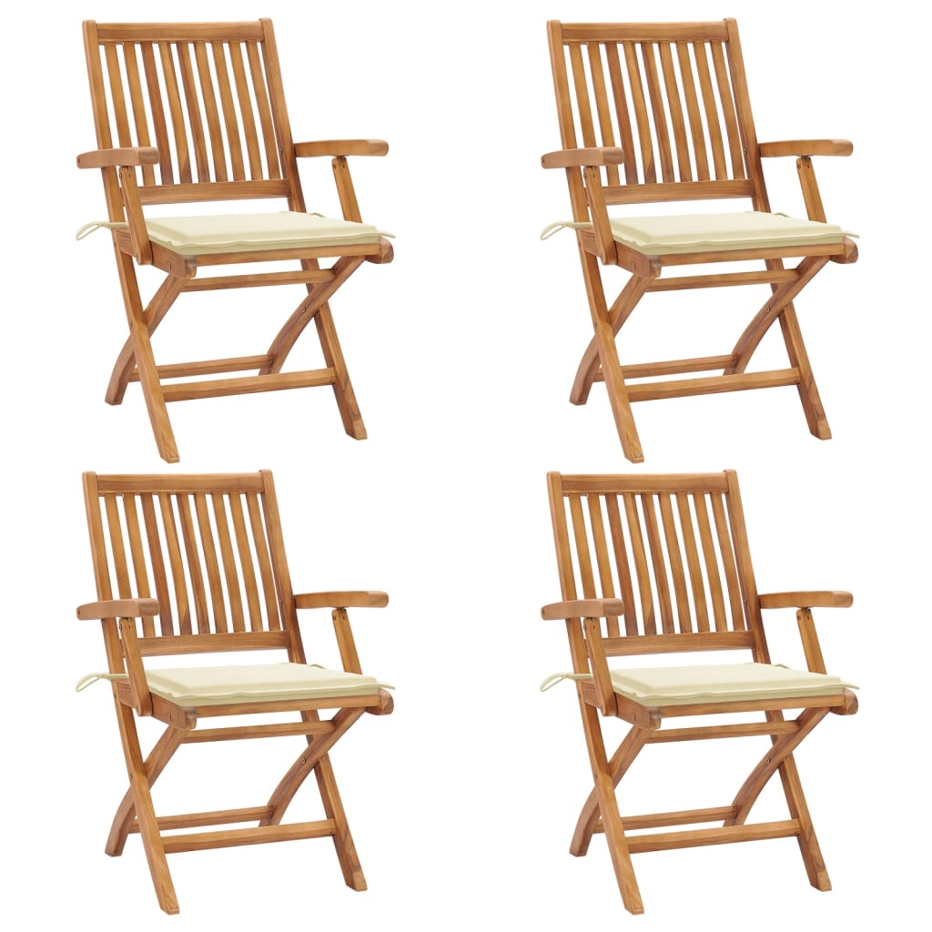 Vidaxl cadeiras de jardim dobráveis c/ almofadões 4 pcs teca maciça