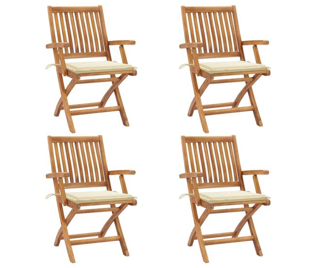 Vidaxl cadeiras de jardim dobráveis c/ almofadões 4 pcs teca maciça