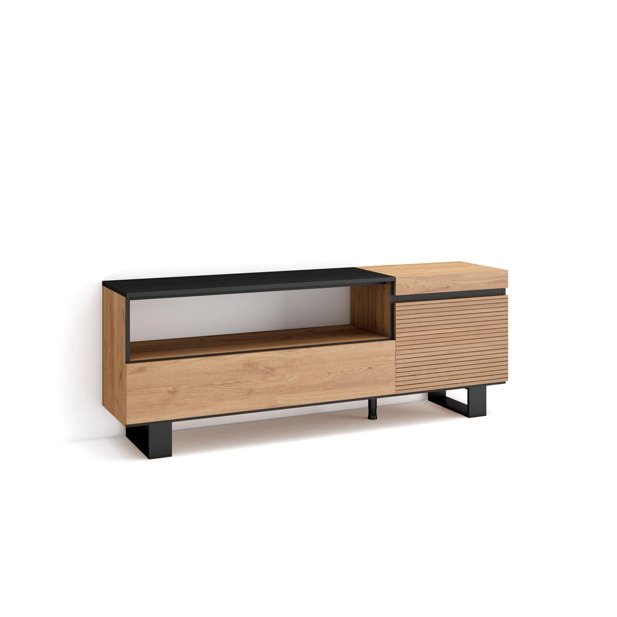 Móvel de tv, muito espaço de arrumação, 150x35x57cm, para televisores até 65", design industrial, estilo moderno, carvalho
