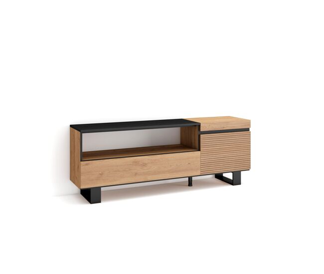Móvel de tv, muito espaço de arrumação, 150x35x57cm, para televisores até 65", design industrial, estilo moderno, carvalho