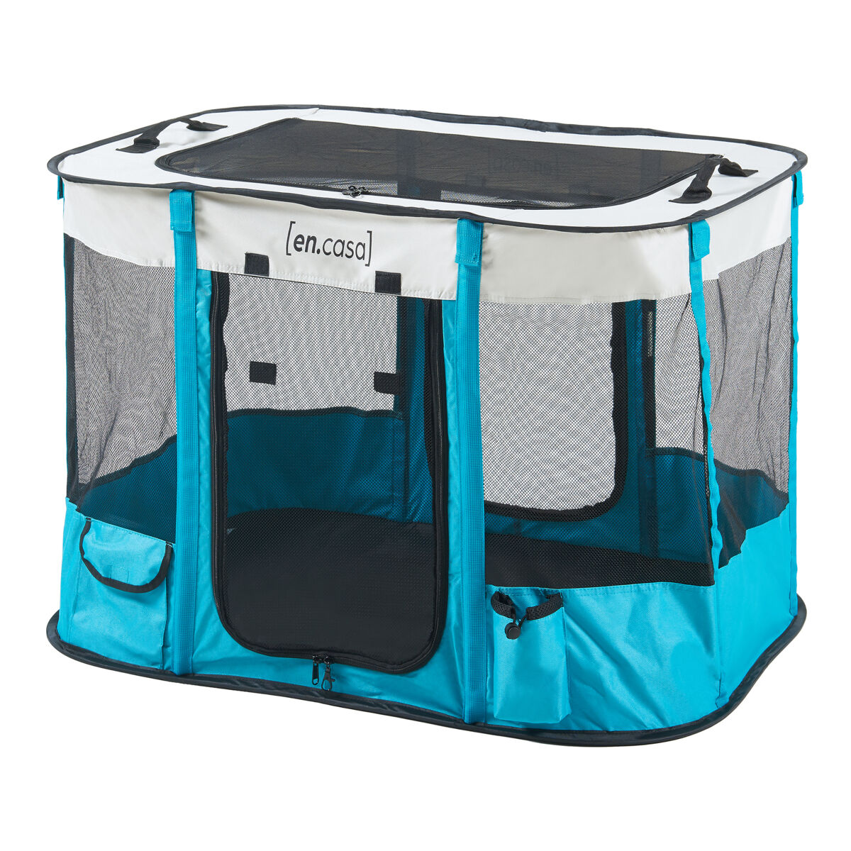 Parque para animais de estimação dobrável mörbylånga 90x70x60cm - azul/bege [en.casa]