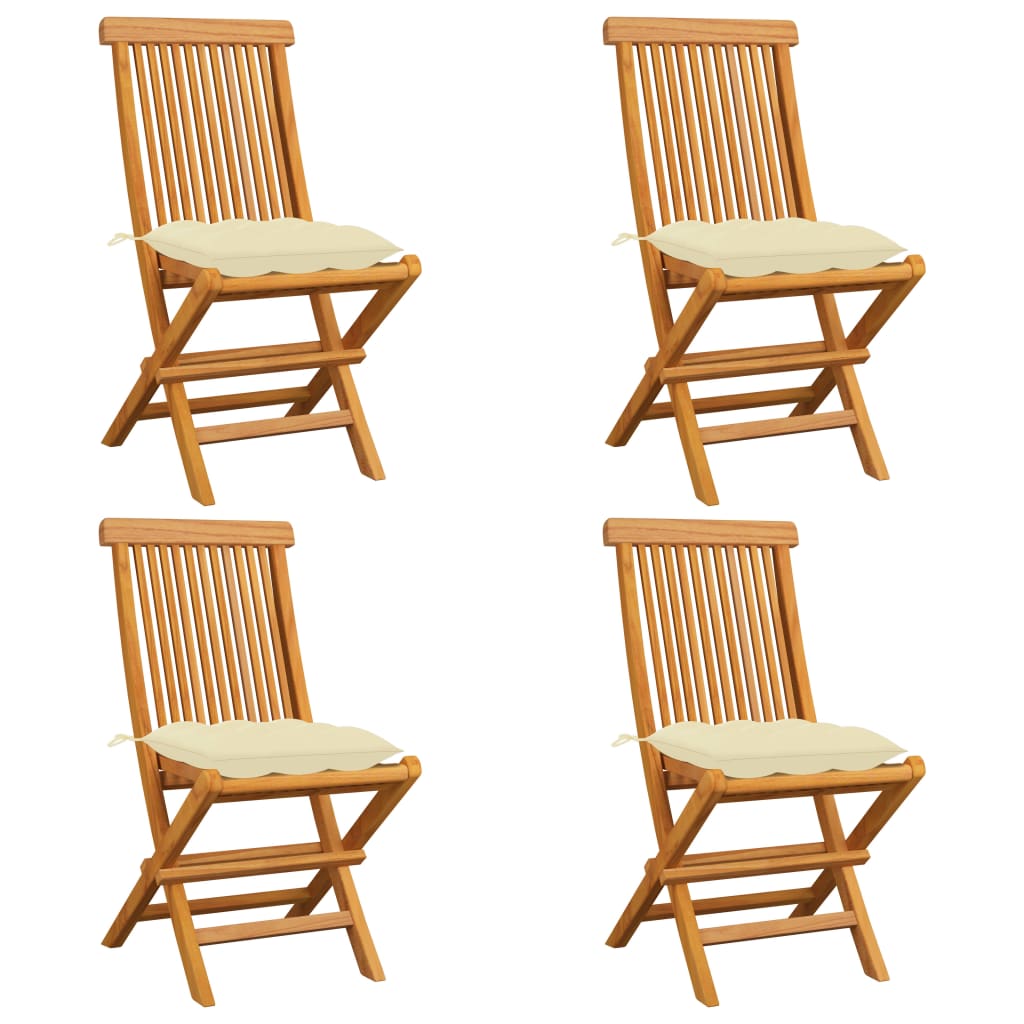 Vidaxl cadeiras de jardim c/ almofadões branco nata 4 pcs teca maciça
