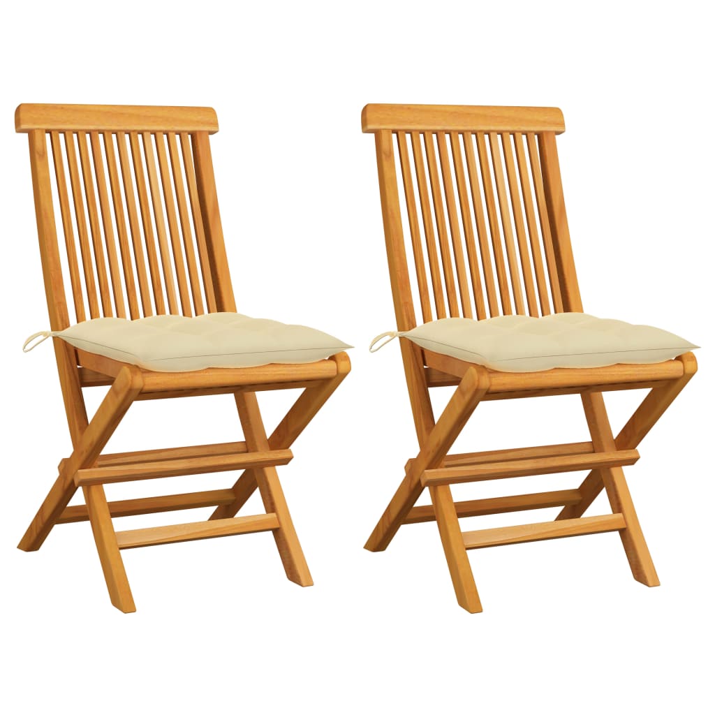 Vidaxl cadeiras de jardim c/ almofadões branco nata 2 pcs teca maciça