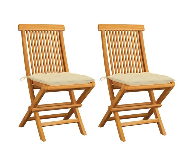 Vidaxl cadeiras de jardim c/ almofadões blanc nata 2 pcs teca maciça