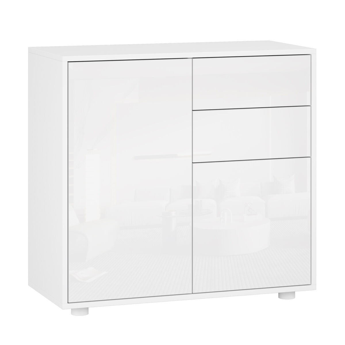 Cómoda paarl com 2 gavetas e 2 portas 74x79x36cm branco alto brilho [en.casa]