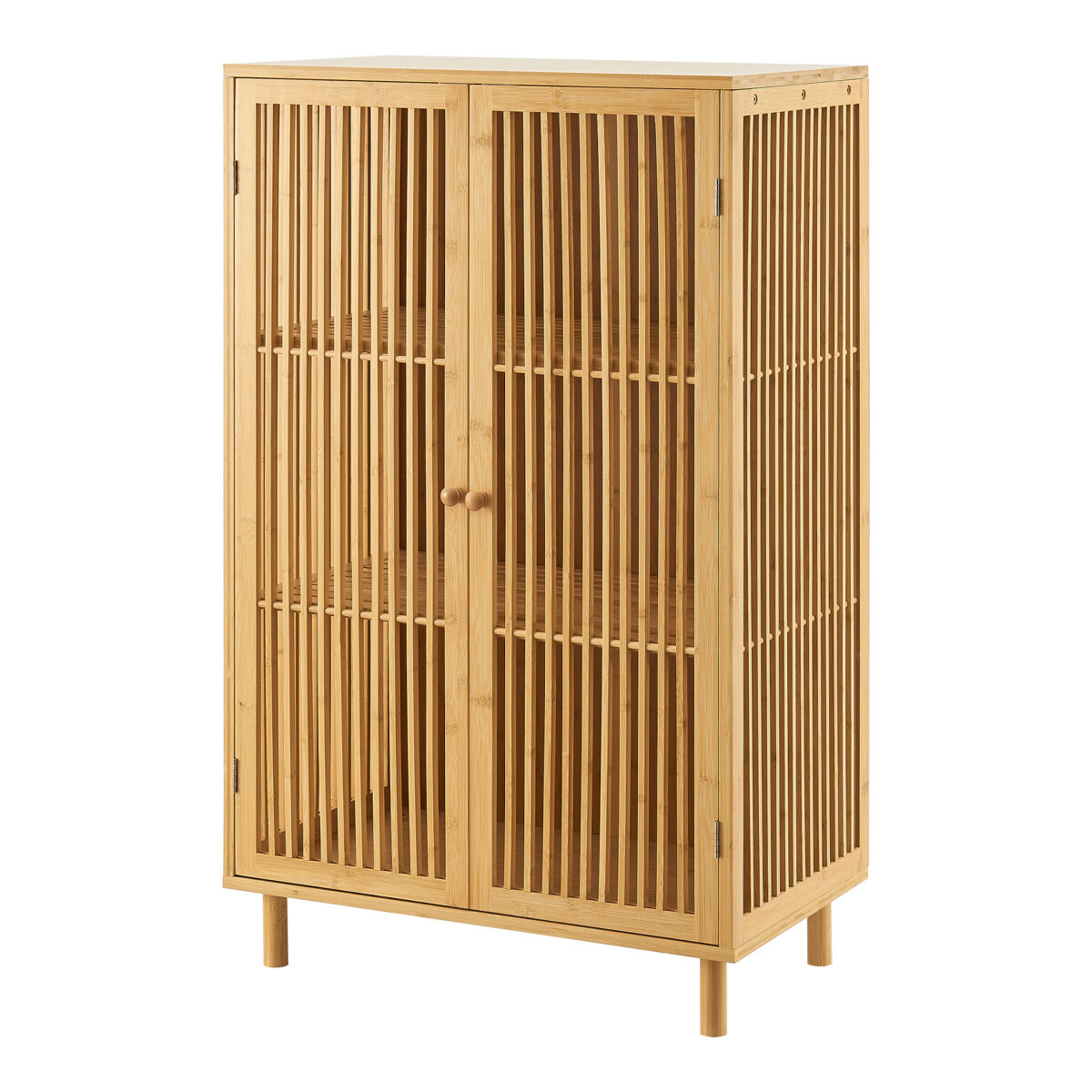 Aparador grong de 3 níveis com 2 portas de grelha de bambu 110 x 66 x 40 cm - natural [en.casa]