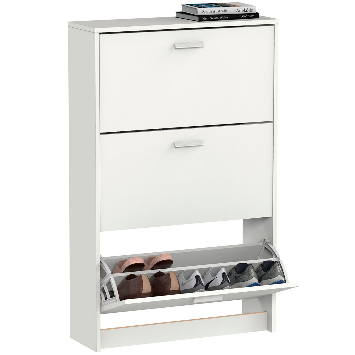 Briebe nova sapateira organizador de corredor, móvel auxiliar estreito de madeira para sapatos, 3 portas, 119,5x74x25 cm, , branco