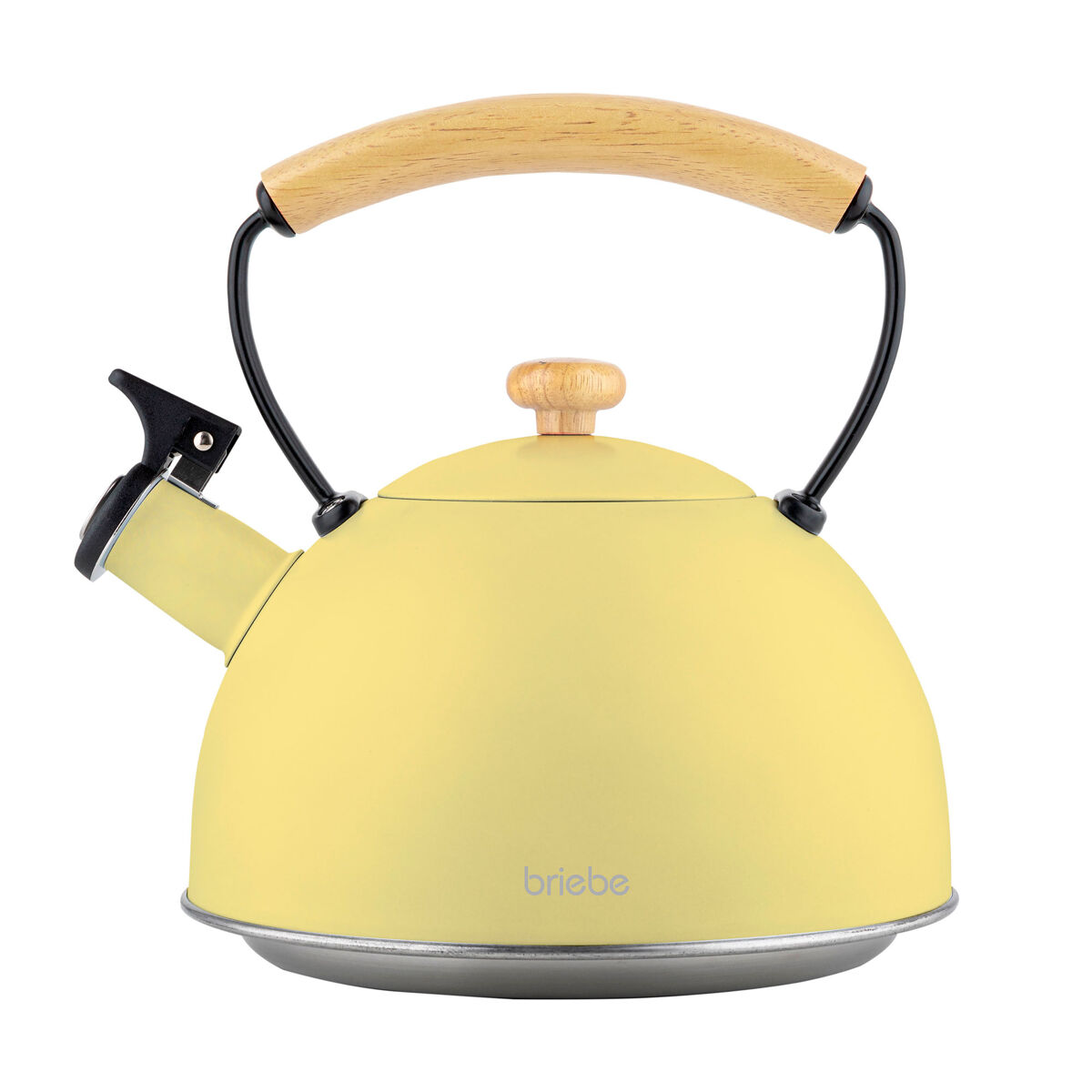 Briebe pastel chaleira de indução com apito, 2,3 l, aço inox, retro, vitrocerâmica, gás, cabo de madeira, , amarelo