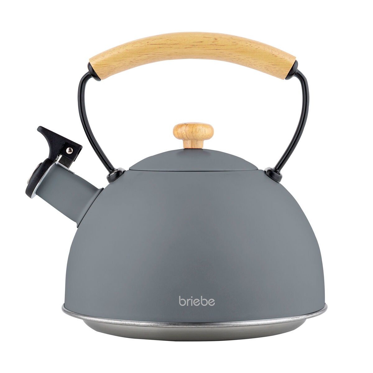Briebe nordic bouilloire de indução com apito, 2,3 l, acier inox, vitrocerâmica, gás, cabo de madeira, , gris