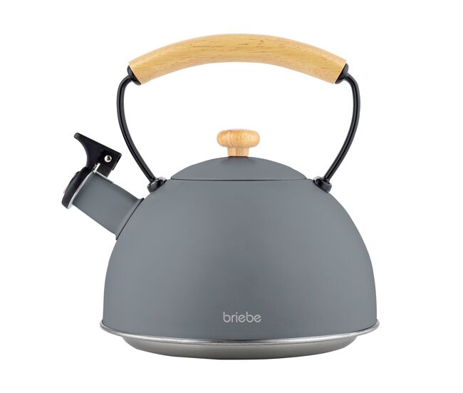 Briebe nordic bouilloire de indução com apito, 2,3 l, acier inox, vitrocerâmica, gás, cabo de madeira, , gris