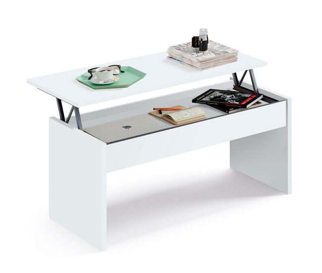 Briebe opal mesa de centro elevável, sala de jantar, sala de estar, mesinha baixa para sofá, 47x100x50cm/ 58x100x50cm, , blanc
